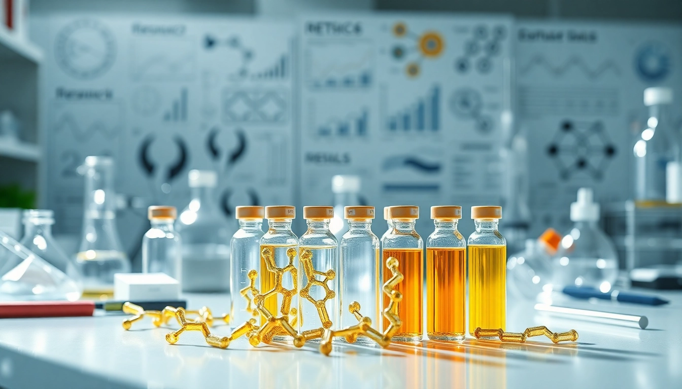 Investigating Peptides: Professional vials and scientific instruments in a lab setting.