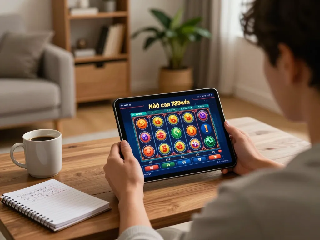 Engaging gameplay on Nhà cái 789win slot game, reflecting a relaxed home gaming atmosphere.