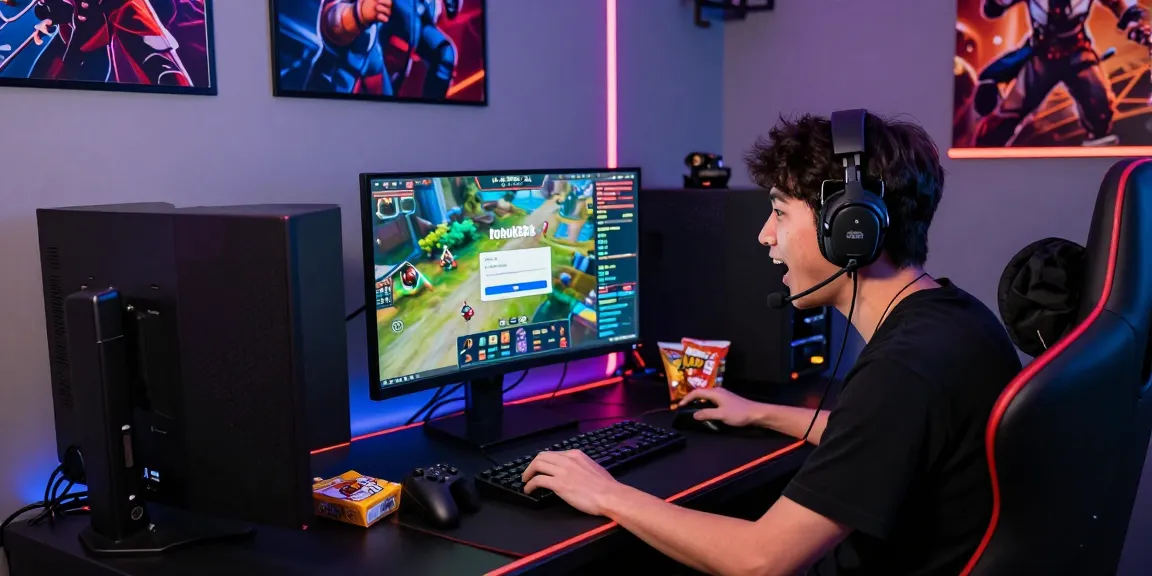 Player focused on rokok88 link login in a vibrant gaming setup, showcasing enthusiasm and immersive atmosphere.