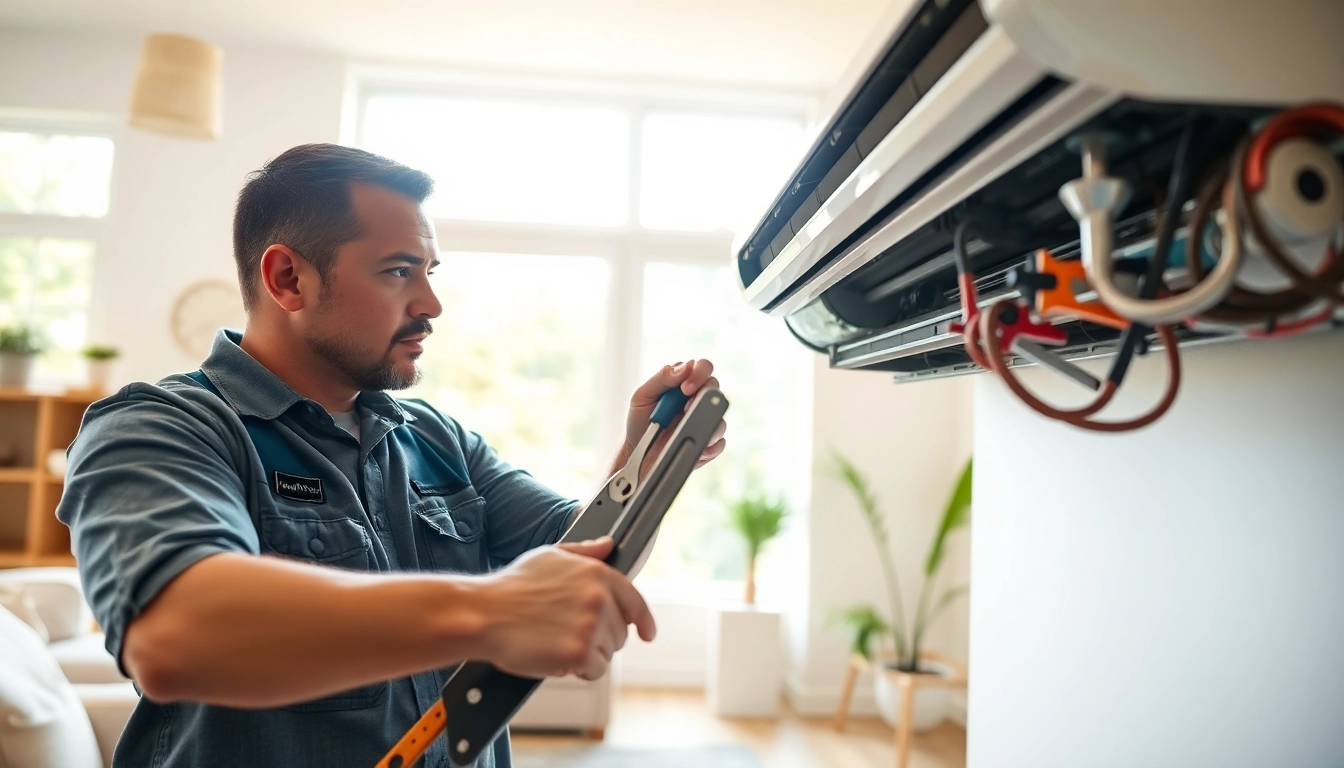 AC Repair Tampa expert fixing air conditioning unit with focus on detailed tools and comfort.