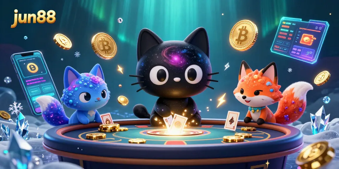 Play and win with jun88 at a vibrant cosmic casino, featuring engaging characters and exciting elements.