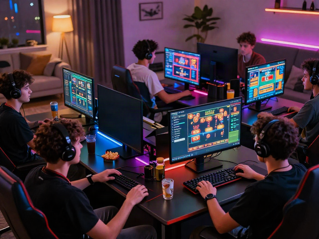 Players enjoying diverse games at their high-tech gaming setup on https://man88pro.com/