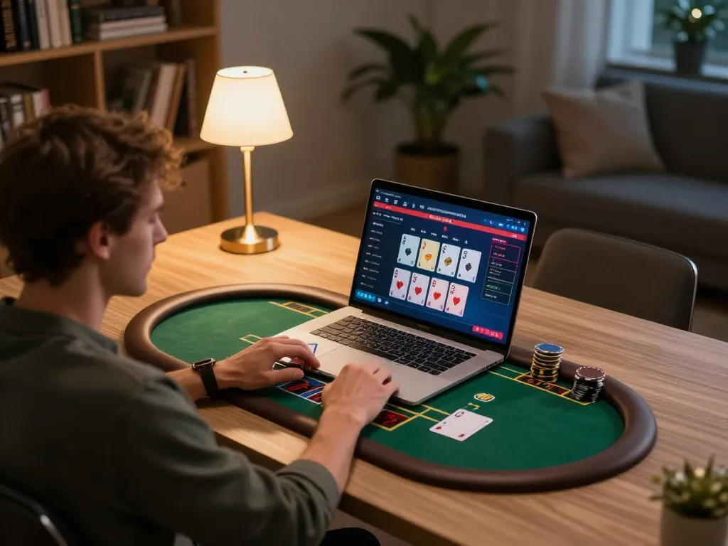 Engaging online gaming experience with KJC Global at a cozy home setup.