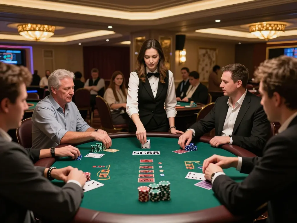 Players enjoying a live dealer blackjack game at SC88, showcasing strategic gameplay and excitement in a luxury setting.