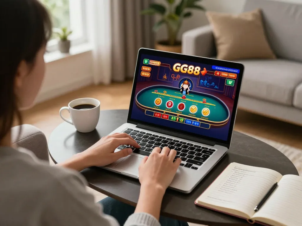 Engaged player competing in GG88 online casino gaming, showcasing excitement and strategy