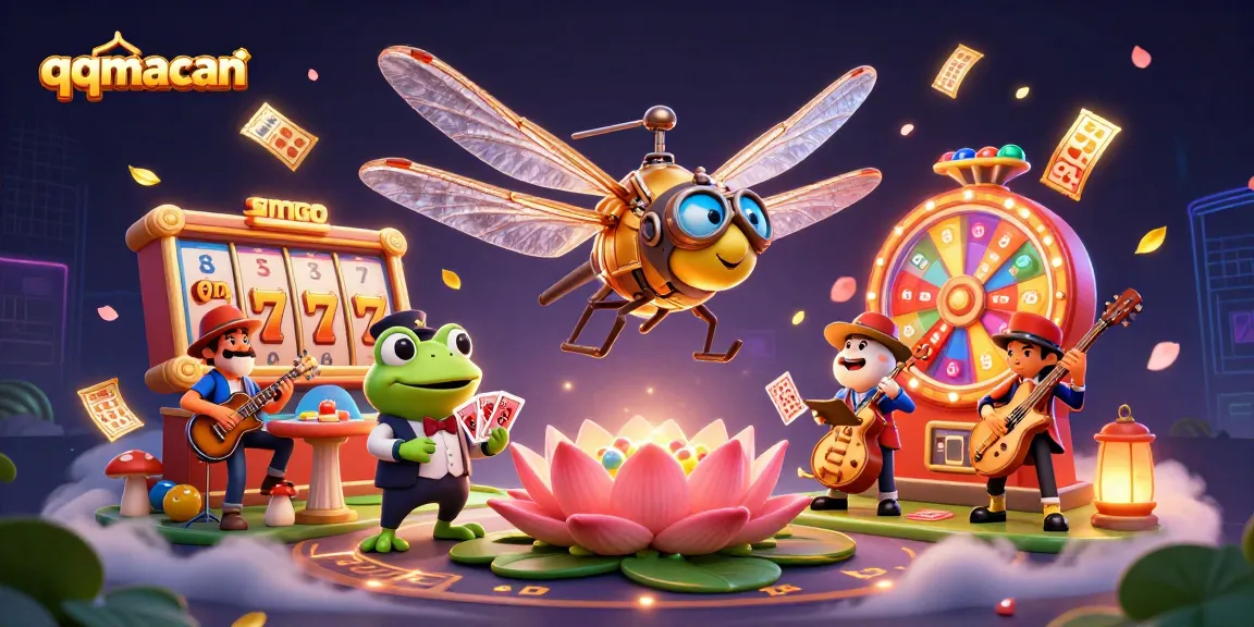 Experience thrilling gameplay with qqmacan at a vibrant lily pad casino, featuring dynamic slot elements.