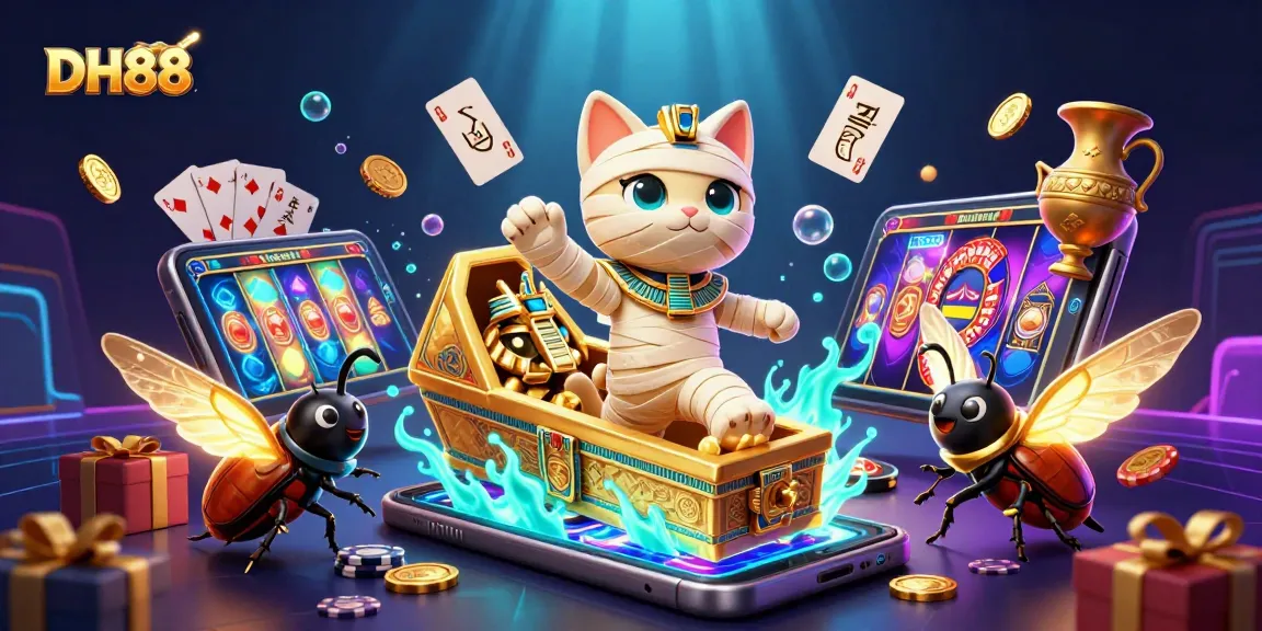Experience thrilling wins at DH88 with our captivating online casino featuring a mummy cat, glowing scarab, and vibrant games.