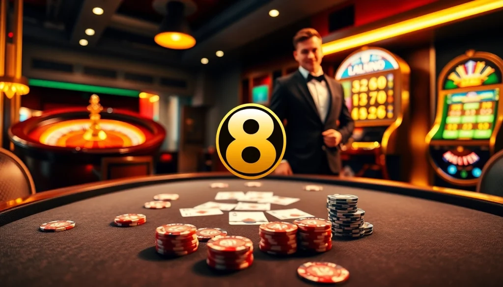 Experience LUCK 8 thrills at a glamorous casino table with professional gameplay.