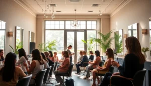 Experiencing vibrant hair transformations at hair salons San Diego, showcasing client satisfaction in a stylish space.