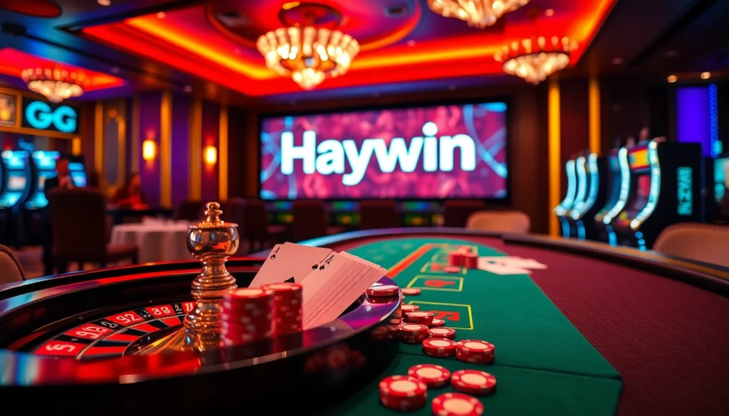 Experience thrilling gameplay at Haywin's exciting poker table with vibrant chips and cards.