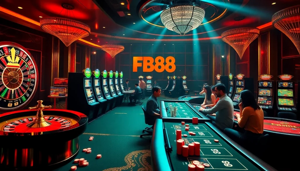 Experience the excitement of online gambling at Trang Chủ FB88 with vibrant slot machines and poker tables.